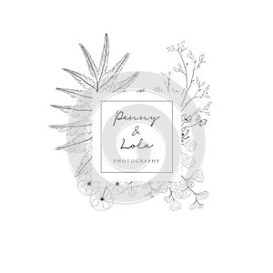 Vector Floristic Feminine Brand Logo Template Frame. photo