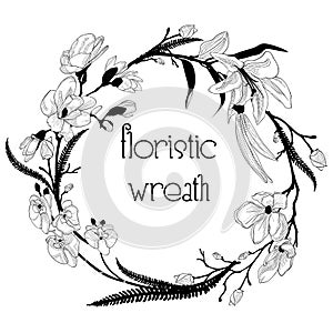 Delicate Floristic Wreath. Flower Design Frame Element