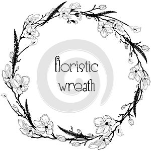 Delicate Floristic Wreath. Flower Design Frame Element