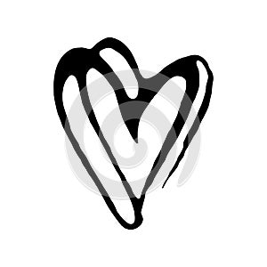 Black hand drawn hearts on white background. Vector design elem