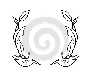 Black hand drawn laurel wreath frame. depicting achievement, heraldry, logo. Vector art line illustration