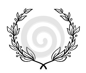 Black hand drawn laurel wreath vintage frame. depicting an award, achievement, heraldry, logo. Vector illustration