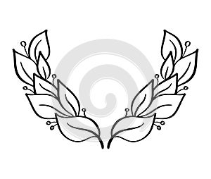 Black hand drawn laurel wreath winner frame. depicting achievement, heraldry, logo. Vector illustration