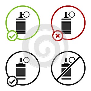 Black Hand grenade icon isolated on white background. Bomb explosion. Circle button. Vector