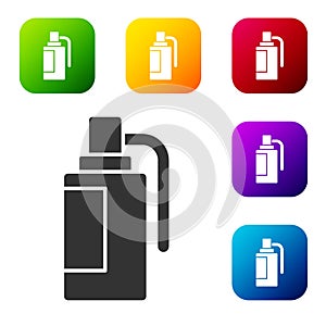 Black Hand grenade icon isolated on white background. Bomb explosion. Set icons in color square buttons. Vector