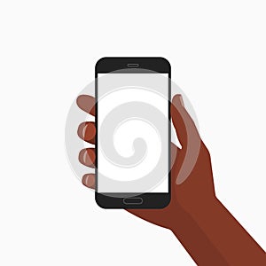 Black hand holding black smartphone illustration