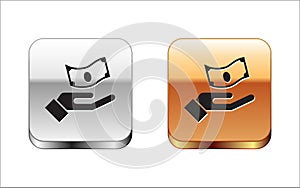 Black Hand holding money icon isolated on white background. Dollar or USD symbol. Cash Banking currency sign. Silver