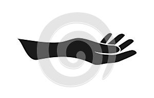 Black hand icon with palm up isolated on white background