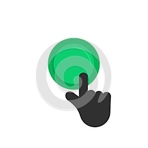 Black hand pushing on green button