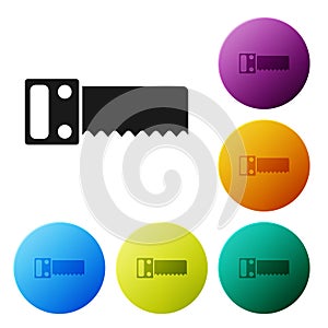 Black Hand saw icon isolated on white background. Set icons in color circle buttons. Vector