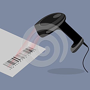 Black handheld barcode scanner scanning bar code