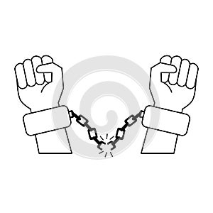 Black hands with chains cartoon in black and white