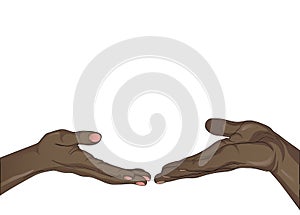 Black Hands of a man and a woman is drawn into each other`s hand