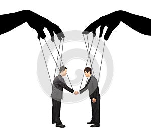 Black hands shadow control two businessman actions