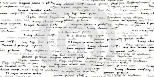 Black handwritten illegible phrases seamless pattern on white background