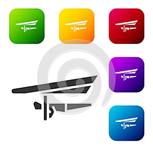 Black Hang glider icon isolated on white background. Extreme sport. Set icons in color square buttons. Vector