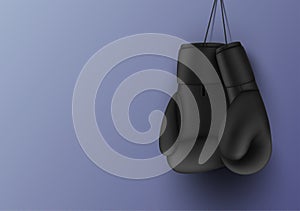 Black hanging boxing gloves banner with copy space realistic vector fight sport equipment