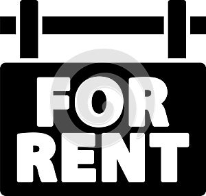 Black Hanging sign with text For Rent icon isolated on white background. Signboard with text For Rent. Vector