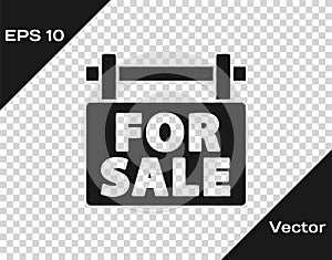 Black Hanging sign with text For Sale icon isolated on transparent background. Signboard with text For Sale. Vector