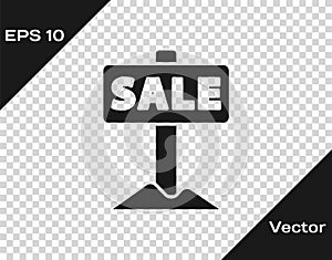 Black Hanging sign with text Sale icon isolated on transparent background. Signboard with text Sale. Vector