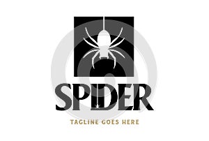 Black Hanging Spider Widow Tarantula Silhouette Logo Design Vector