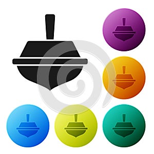 Black Hanukkah dreidel icon isolated on white background. Set icons in color circle buttons. Vector