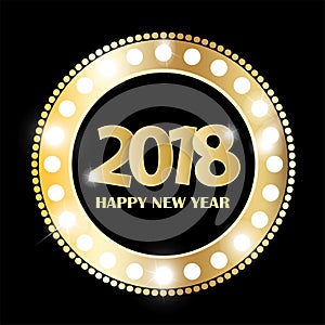 Black Happy New Year 2018 greeting card concept with golden cuted white numbers