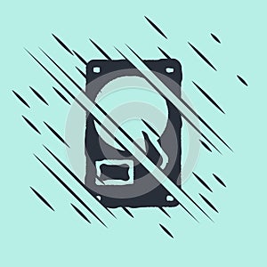 Black Hard disk drive HDD icon isolated on green background. Glitch style. Vector Illustration