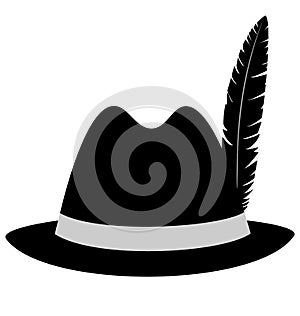 Black hat with feather on white