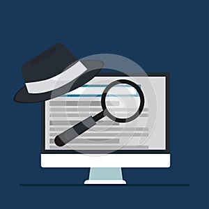 Black hat seo banner. Magnifier, and other search engine optimization tools and tactics