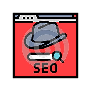 black hat seo color icon vector illustration