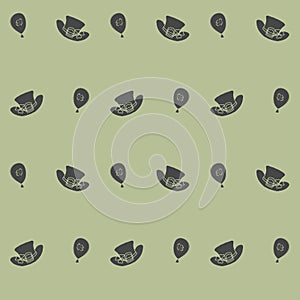 Black hats and balls with the clover in gray. Symmetric texture, background