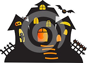 Black Haunted Ghost House Illustration
