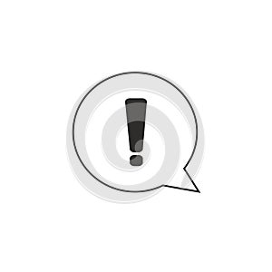 Black hazard warning attention sign or exclamation symbol in speech bubble icon vector illustration flat style on white