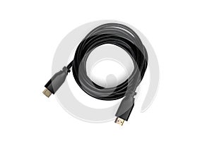 Black HDMI cable coil isolated on white background