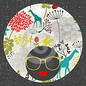 Black head woman with pattern hair.