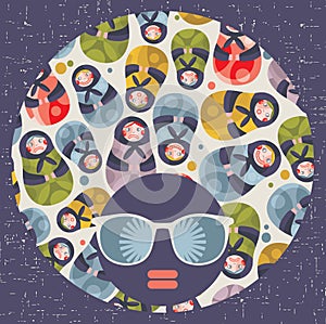 Black head woman with strange pattern hair.