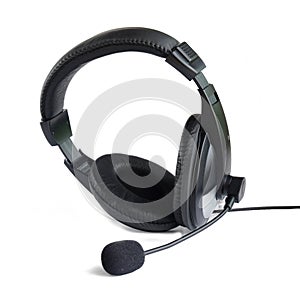 Black Headphone call centre hotline on background ,clipping path