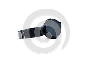 Black headphones big isolated on white background, copy space