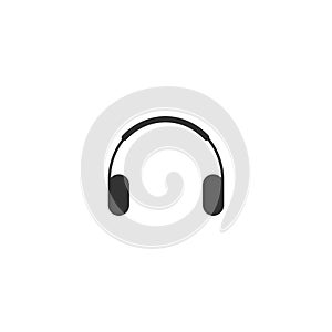 Black headphones icon. Flat vector earphones icon isolated on white. Listen sound sign.