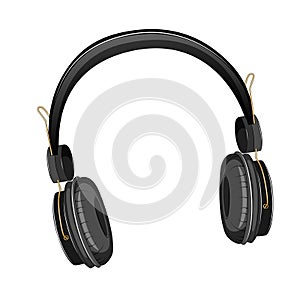 Black headphones isolated on white background. Vector illustration.