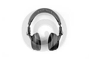 Black headphones on a white background