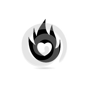 Black Heart Fire icon or logo design concept