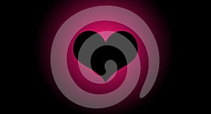 Black heart, pink gradient, silhouette, Valentine,love, romance, symbol, holiday, black background, pink