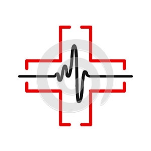 Black heart pulse one line, cardiogram sign, heartbeat - vector