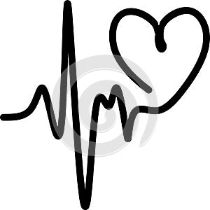 Black Heart pulse on the white background. Heartbeat lone, cardiogram. Beautiful healthcare, medical. Modern simple design. Icon.