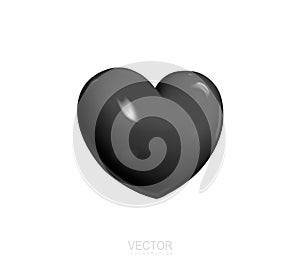 Black heart. Realistic 3d design icon black heart symbol love. Vector. Illustration
