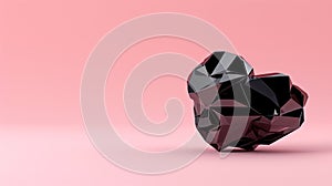 A black heart shaped object on a pink background, AI