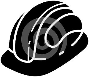 black Helmet silhouette or flat safety illustration of engineer logo miner for worker with mine icon and construction shape