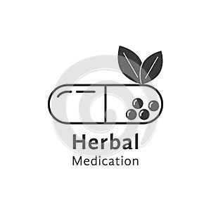 Black herbal medication logo with pill